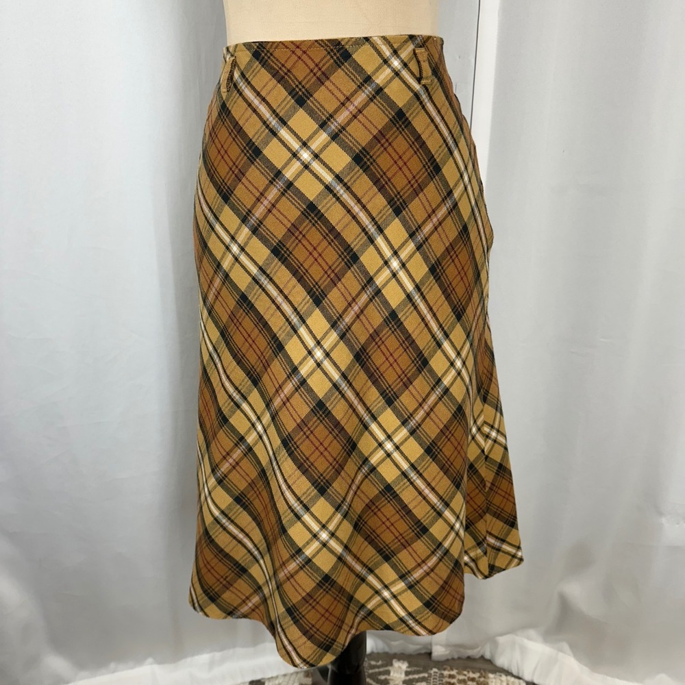 White Stag Brown Plaid Bias Cut Midi Skirt Acrylic Wool Blend Size 6